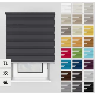Estika Doppelrollo mit Bohren 150x150 cm Farbe: Anthrazit, Rollo Deckenmontage und Wandmontage Fenster rollos für innen, Jalousien Fenster, Tür Rollo
