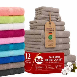 Betz Palermo Handtuch-Set 12-teilig – 100% Baumwolle – saugfähig & weich – hohe Grammatur– Duschtücher, Handtücher, Gästetücher, Wasch... - Grau