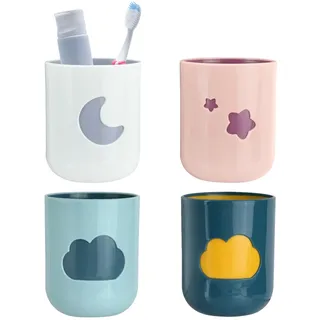 TIE-DailyNec 4 Stück Kinder Zahnputzbecher Set, Mundwasser Tasse, Trinkbecher Kunststoff, Tragbarer Plastikbecher für das Badezimmer Tragbarer Reise Mundbecher
