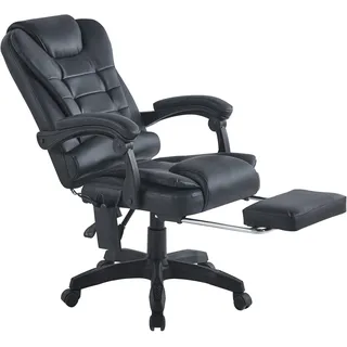 Vcm Massage Heizung Bürostuhl Schreibtischstuhl Drehstuhl Chefsessel Fußablage Gamingstuhl Alasko Plus (Farbe: Schwarz)