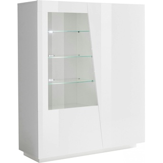 Dmora Vitrine Nevio, Sideboard mit Glastür, Mehrzweck-Wohnzimmermöbel mit LED-Beleuchtung, 100 % Made in Italy, cm 120x43h146, glänzend weiß