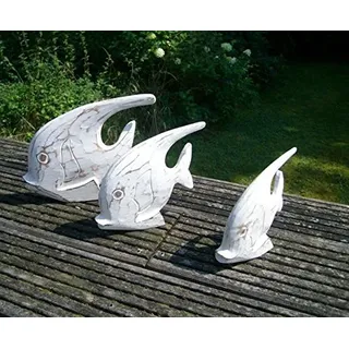 Handgearbeitete Fische, Statuen, Deko-Objekt, 3 Stück, Weiss maritim