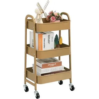 LuxusKollektion Servierwagen Aufbewahrungswagen 3 Etagen Rollwagen Metall Organizer Gold braun