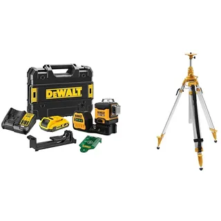 Dewalt Linienlaser (selbstnivellierender 3x360°,10,8V, 2Ah, manueller Modus ab 4° (Blinkmodus) & Aluminium-Stativ/Kurbelstativ