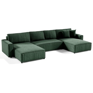 Compleo Ecksofa 390 cm Ecksofa mit Funktionen BOSTON U, U-Form Corner Schlafsofa grün