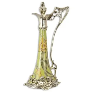 Casa Padrino Jugendstil Weinkrug Grün / Silber 15,5 x 15,2 x H. 33,5 cm - Porzellan Krug mit Deckel und Blumen Design - Barock & Jugendstil Deko Accessoires