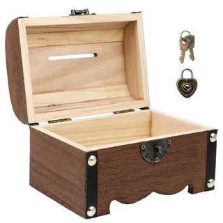 CLISPEED Vintage Schatztruhe Aus Holz Mit Schloss - Sicheres Sparschwein Und Aufbewahrungsbox Für Zuhause Büro Und Geschenke Zu Geburtstag Hochzeit Thanksgiving