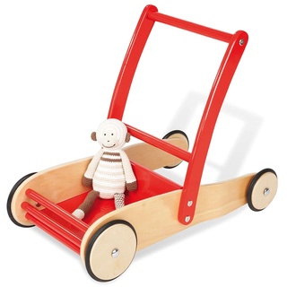 Pinolino Lauflernwagen Uli, aus Holz, mit Bremssystem, Lauflernhilfe mit gummierten Holzrädern, für Kinder von 1 – 6 Jahren, rot
