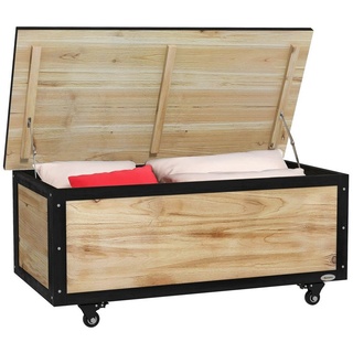 Outsunny Gartenbox 121L Holz Auflagenbox mit Rollen (Aufbewahrungsbox, 1 St., Aufbewahrungskiste), für Balkon, Terrasse, Natur beige