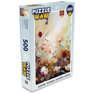MuchoWow Puzzle Ölfarbe - Blumen - Farbenfroh - Natur, 500 Puzzleteile, Foto-Puzzle, Bilderrätsel, Puzzlespiele, Spielzeug bunt 34 cm x 48 cm x 2 cm | Hochformat