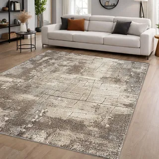 Teppich-Traum Teppich Wohnzimmer Esszimmer Teppich Vintage Steinoptik Used Look weich strapazierfähig Beige Grau 240 x 340 cm