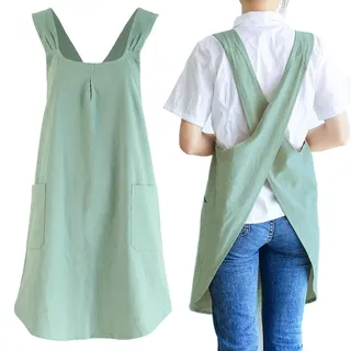NEWGEM Japanische Kochschürze aus Baumwolle und Leinen mit gekreuzten Trägern für Frauen und Männer, mit Taschen, süß für Backen und Küche