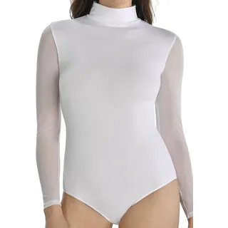 Teyli Bodys für Damen – Women Bodysuit aus hochwertigem Material – Taillierter Langarm Body mit Rollkragen – Eleganter Spitzenbody – Figurbetonte Unterwäsche für Sie Weiß M - M