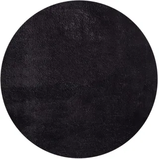the carpet Relax Weicher, Badezimmerteppich, Bad Set, Badematte, Badvorleger, Anti-Rutsch Unterseite, Waschbar bis 30 Grad, Super Soft, Felloptik Schwarz, 120 x 120 cm Rund