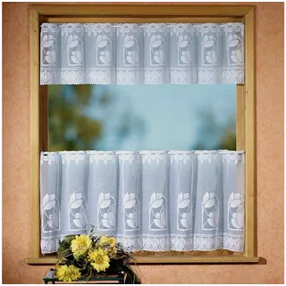 WECKBRODT Scheibengardine WECKBRODT "Aachen", weiß, B:145cm H:52cm, Jacquard, Polyester, Gardinen, Bistro, Jacquard, halbtransparent, 2teiliges Set, Gardine, Store