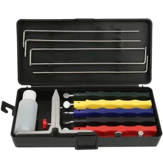 Messerschärfer Set Profi Messerschärf-System mit 5 Wetzsteinen und 4 Schärfwinkeln Präzisions-Schleifset für Küchenmesser und Taschenmesser inklusive Aufbewahrungsbox