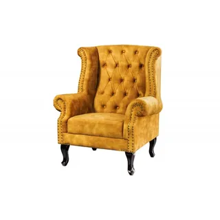 Chesterfield Sessel Antik Gelb / Braun Ohrensessel aus dem Hause Casa Padrino
