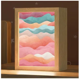 OnlyWow Nachttischlampe Lightbox Wellen - Bunt - Abstrakt - Mädchen, Dimmbar, Farbwechsel, LED, Warmweiß, Kaltweiß, Neutralweiß Einstellbar, Kinderzimmer, Babyzimmer, Dimmbar, mit Kabel, Nachtlampe, LED bunt 15 cm x 8 cm x 20 cm