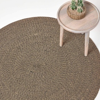 Homescapes runder Teppich, handgeflochtener Baumwollteppich 120 cm im Vintage-Stil, beige und schwarz