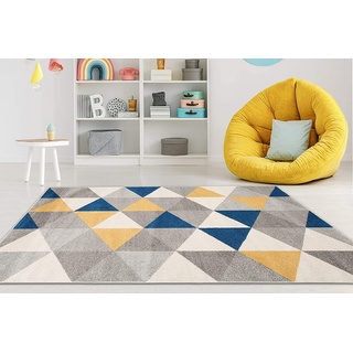 Teppich LAZUR_Geometric, Mazovia, 80x150, Geometrisch, Modern, Kurzflor, Gemustert blau|gelb|grau 80x150