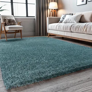 OTTO home Hochflor-Teppich OTTO HOME "Banji", blau (hellblau), B:100cm H:37mm L:150cm, Polypropylen (PP), Teppiche, Uni Farben, weich und flauschig, auch als Läufer & in rund erhältlich