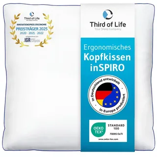 Third of Life Baumwollkissen inSPIRO Ergonomisches Kopfkissen, Füllung: Duo-Hohlfaser, Nackenstütz-Kissen für Allergiker in allen Größen, bis 95°C Waschbar 40 cm x 70 cm