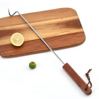 Edelstahl Grillwender Mit Holzgriff – Fleischwender Haken Für Grill Räuchern. Ideal Für Grillfleisch, Schweineschwanz Robuster Drehgriff Zum Wenden, Heben Hängen. Für Smoker, BBQ-Grill Camping