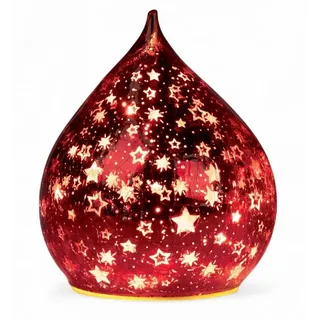 Formano LED Deko Farbglas Tropfen Sterne Rot 16cm Glasleuchte in Crackle-Optik + Timer (6h an/18h aus), Batteriebetrieben. - Stimmungslicht für Winter & Weihnachten Dekoleuchte für gemütliches Zuhause
