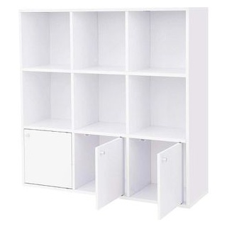 Vasagle Bücherregal LBC33WT, weiß, aus Holz, 9 Fächer mit 3 Türen, 97,5 x 97,5 x 29cm