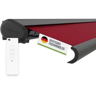 empasa elektrische Vollkassettenmarkise 'Profi' Kassettenmarkise | Gelenkarmmarkise Markise Sonnenmarkise Sonnenschutz komplett vormontiert, Farbe:weinrot, Größe:6 x 3.5 m