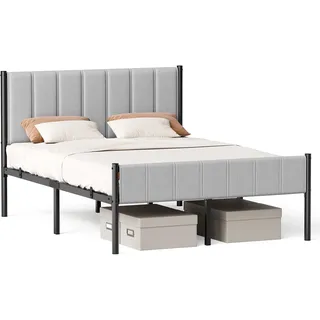 VASAGLE Doppelbettgestell, Bettgestell, 140 x 200 cm, mit gepolstertem Kopfteil, Bettrahmen, Stahl-Latten, trägt bis zu 500 kg, einfache Montage, Taubengrau RMB974G01