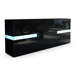 Vladon Sideboard, Schwarz Hochglanz, Holzwerkstoff, 177x75x39 cm, Wohnzimmer, Kommoden & Sideboards, Sideboards