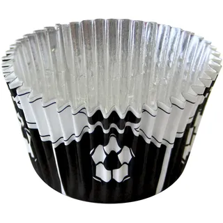 PME Foliengefütterte Backförmchen für Cupcakes, Motiv Schwarzer Fußball, Standardgröße mit tieferer Füllung, Packung mit 30 Stück