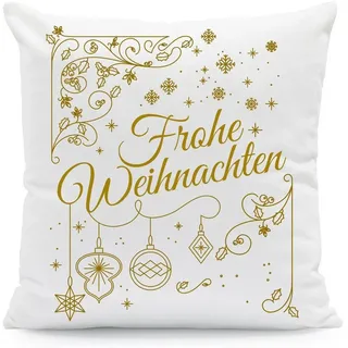 GRAVURZEILE Zierkissen mit Weihnachtsmotiv - Frohe Weihnachten Golden - Weihnachtsdeko, 40 x 40 cm - Waschbar bis 40 Grad - Mit Füllung