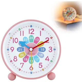 Herbst Kinder Wecker, Wecker Ohne Ticken mit Nachtlicht (Ohne Akku) - Rosa | Kinderwecker Analog Tragbarer Lernwecker Wecker Kinder Mädchen mit Sanfter Weckklingelton für Schulanfänge Batteriebetriebene