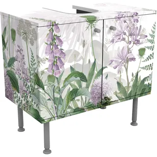 micasia Waschbeckenunterschrank 2 Türen Blumen höhenverstellbar mit Füßen - 60er Breite - Gräser Landhaus Unterschrank grün Bad Gäste WC Möbel mit Motiv 1667