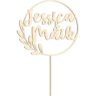 Cake Topper Hochzeit personalisiert mit Namen – Tortenstecker aus Holz (Birke, natur) – 15 cm – Caketopper für Hochzeit, Verlobung, Brautpaar, Namen Deko für Torte