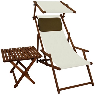 Sonnenliege weiß Liegestuhl Sonnendach Tisch Kissen Gartenliege Holz Deckchair 10-303 S T KD