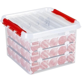 Sunware Q-Line Weihnachtsbox 26 Liter + Einsatz für 75 Weihnachtskugeln - transparent/red