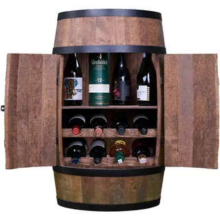 CREATIVE COOPER Weinfass Stehtisch mit Tür, Weinliegen und Regal- Alkoholschrank Flaschenregal - Holzfass - Fassmöbel - Wine Rack - Wineregal Holz - Weinbar - Fass bar mit Tür - Fassbar 80cm Wenge
