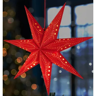 BRUBAKER 3D Weihnachtsstern zum Aufhängen - Fenster Papierstern | E14 Fassung - 60 cm Deko Muster Adventsstern - Weihnachten Leuchtstern Set mit 3,5 m Kabel - Hängend - Rot