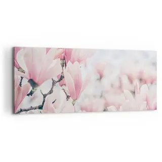 ARTTOR Leinwandbild 100x40cm Wandbild Botanik Blumen - 4396 | Magnolie Rosa Panorama Groß Wanddekoration Wohnzimmer Schlafzimmer Küche Wanddeko Wand Kunstdruck Wandkunst Wall Decor ARTTOR