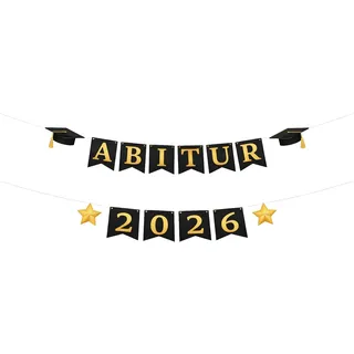 Abitur 2026 Deko Abi Girlande, Bachelor Hut Hängedeko für Abitur, Banner Schwarz Gold Prüfung Bestanden Abschluss Graduation Junge Mädchen Geschenke Abschlussfeier Dekoration Wand