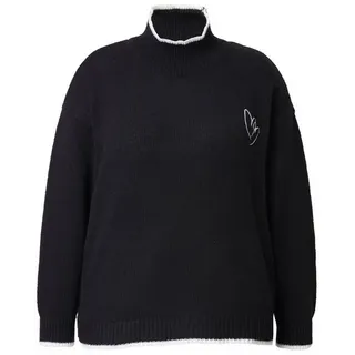 MIAMODA Rollkragenpullover mit gesticktem Herz Schwarz 46/48