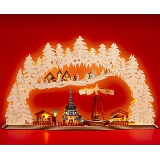 SIKORA LB59 XXL LED Holz Schwibbogen mit drehender Pyramide Weihnachtsmarkt
