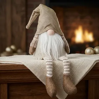 Wichtel Kantenhocker Deko Figur Gnom sitzend 15cm (48cm) Weihnachtswichtel braun