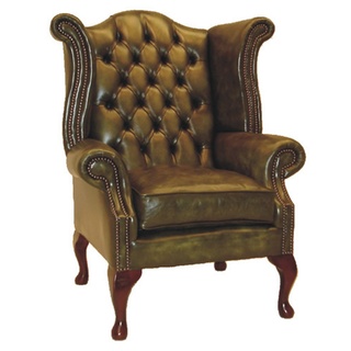 Casa Padrino Echtleder Sessel Vintage Grün - Luxus Wohnzimmer Ohrensessel Möbel Leder Sessel