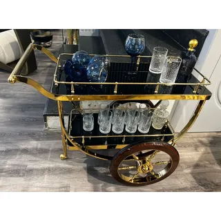 Casa Padrino Luxus Servierwagen Gold / Braun / Schwarz 98 x 48 x H. 85 cm - Edelstahl Trolley mit Glasplatten - Hotel Restaurant Gastronomie Trolley - Hotel & Restaurant Accessoires
