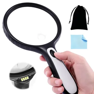 Leselupe mit Licht, 30x Lupe mit LED Beleuchtung, Große Lupe für Senioren, Vergrößerungsglas 145mm HD PMMA, Lupen für Lesen, Zeitung, Kleingedrucktes, Geschenk für Senioren