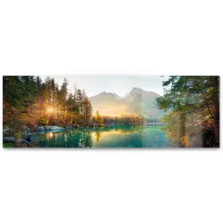 BilderKing Wandbild Wasserfall Hintersee Bayern - 150cm x 50cm Acrylglas 5mm mit Alu-Dibond Verbund + Rückrahmen